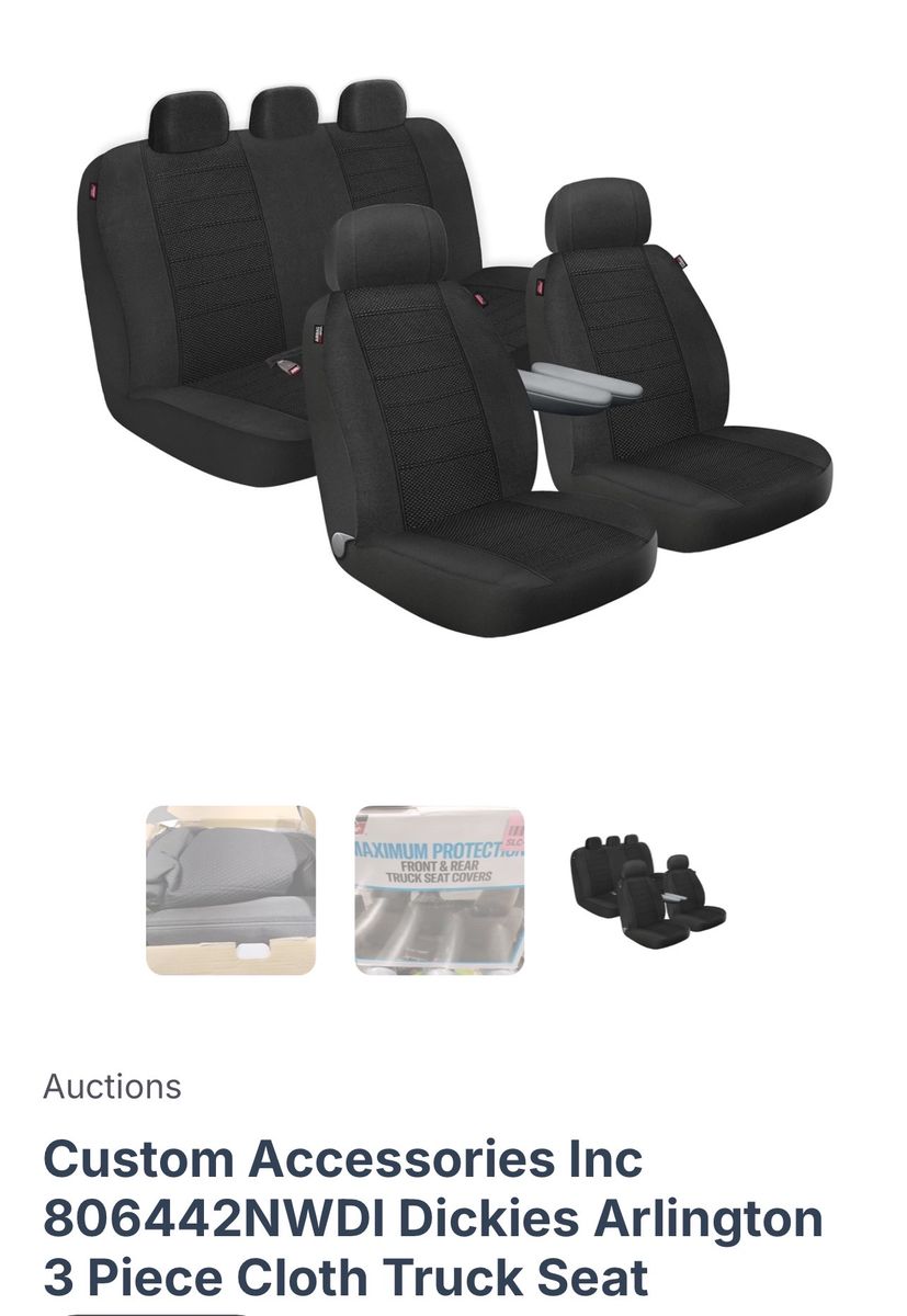 Custom Accessories Dickies Arlington 3-Piece Cloth Front & Rear Truck Seat Covers, Black Cash Only Please