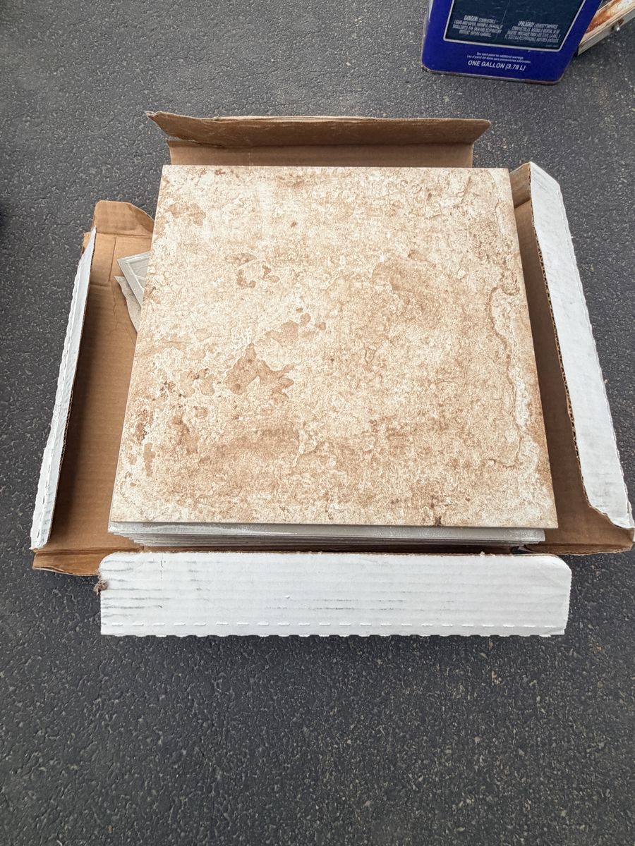 Box of Stone-Look Ceramic Floor Tiles - Beige and Brown
