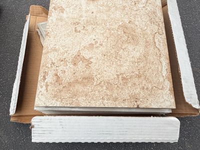 Box of Stone-Look Ceramic Floor Tiles - Beige and Brown