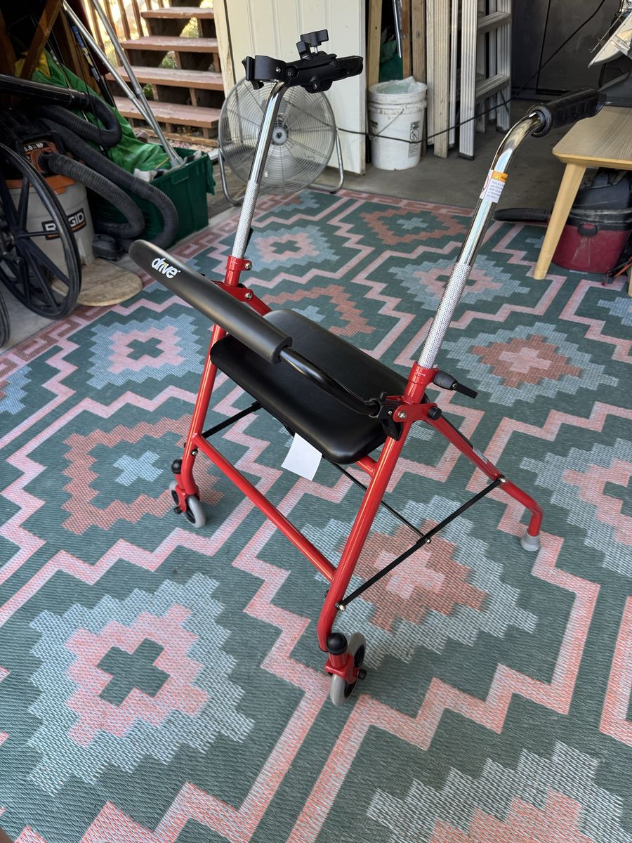 Drive Medical Red Rollator Walker with Seat and Backrest, Folding Mobility Aid