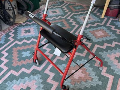 Drive Medical Red Rollator Walker with Seat and Backrest, Folding Mobility Aid