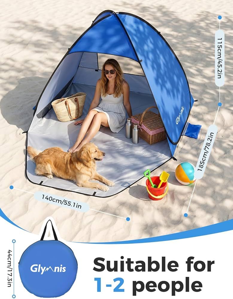 Glynis Portable Pop-Up Beach Tent Sun Shelter for 1-2 People Blue