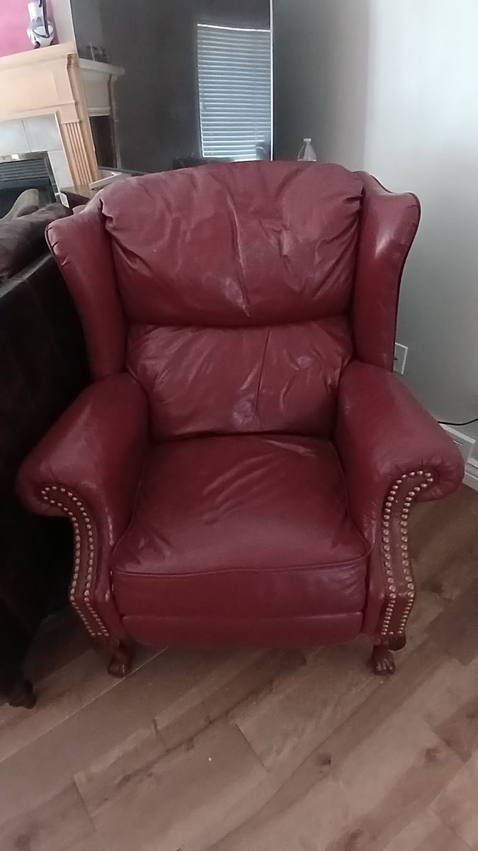 Wingback recliner armchairs- set of 2 - leather chair - clawfoot vintage
