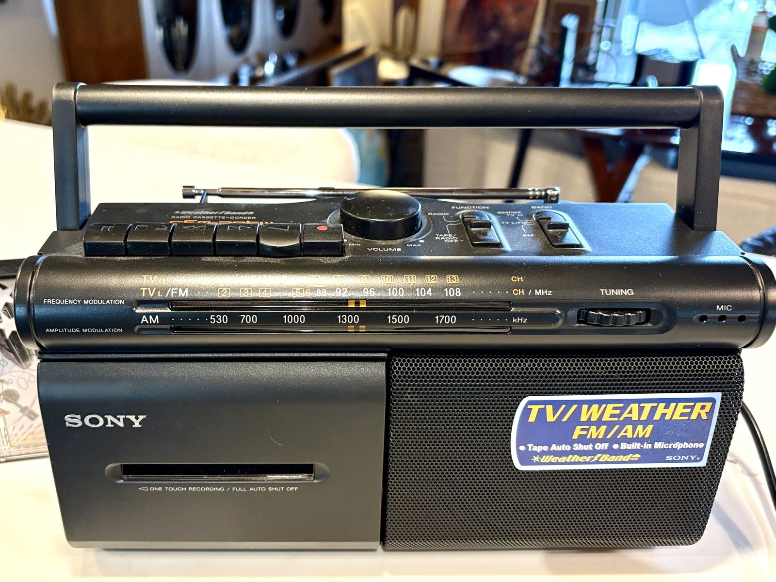 Sony portable audio cassette player w built in microphone. Works great!!  radio w weather & TV band, vintage CFS-210 Sound Rider