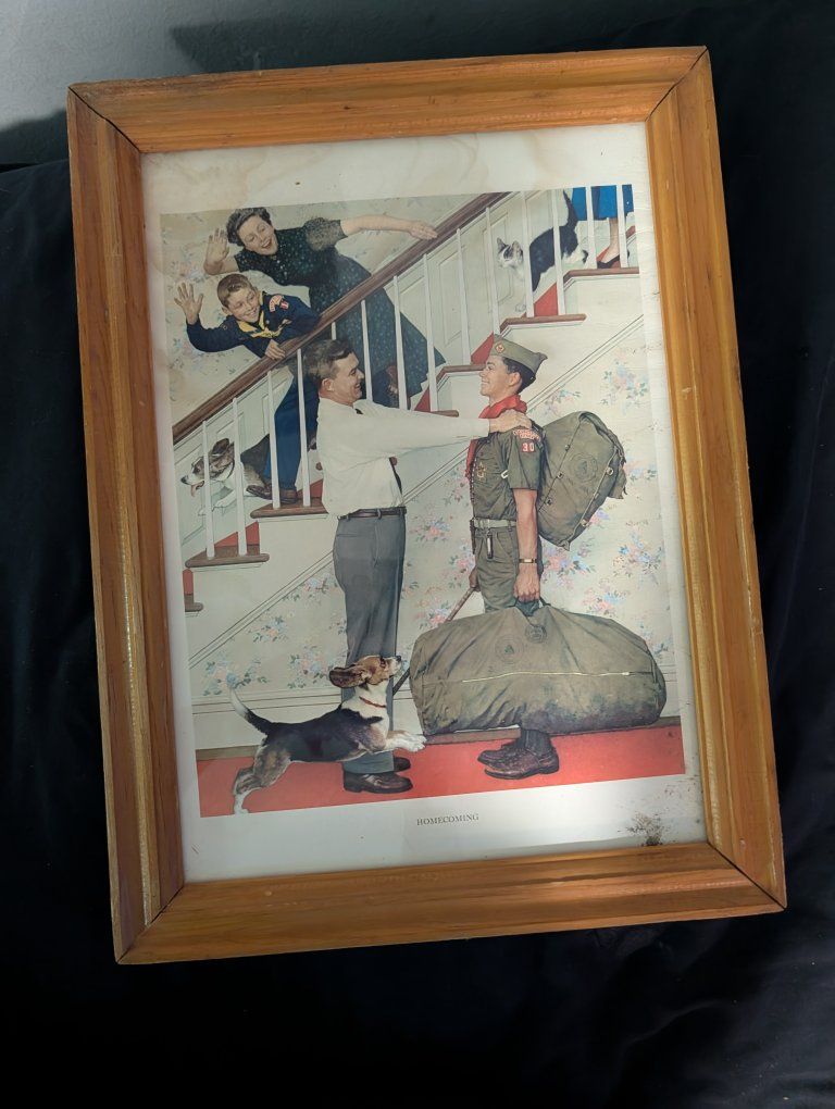 Vintage Norman Rockwell "Homecoming" Framed Print - Boy Scout Theme