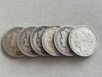 6 Morgans 1879s better date, 1881s, 1883p, 1891o,1901o, 1921p $63 each