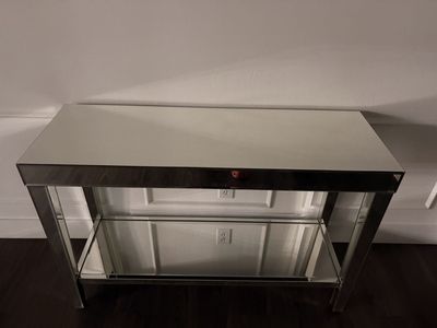 Modern Mirrored Console Table - 2-Tier Glass Sofa Entryway Accent