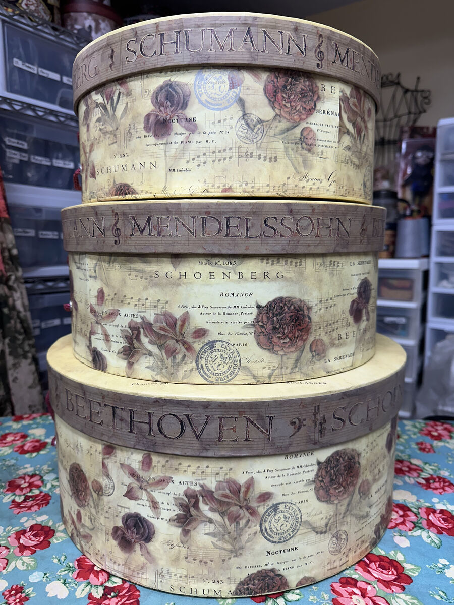 Set of three Victorian Hat Boxes with a Musical Theme