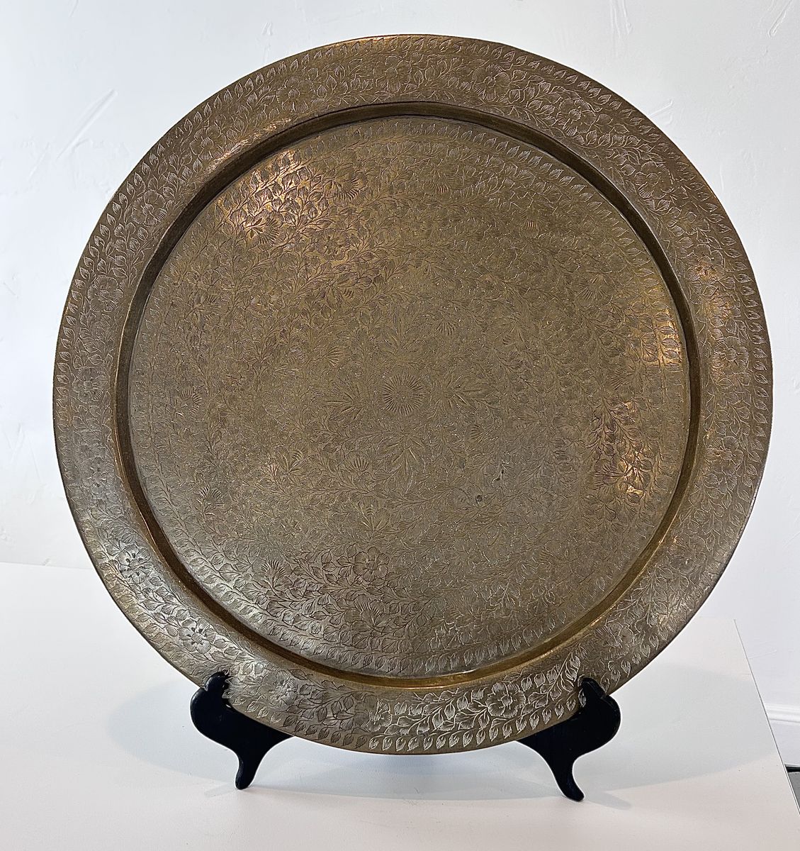 Vintage East Indian Etched Brass Tray