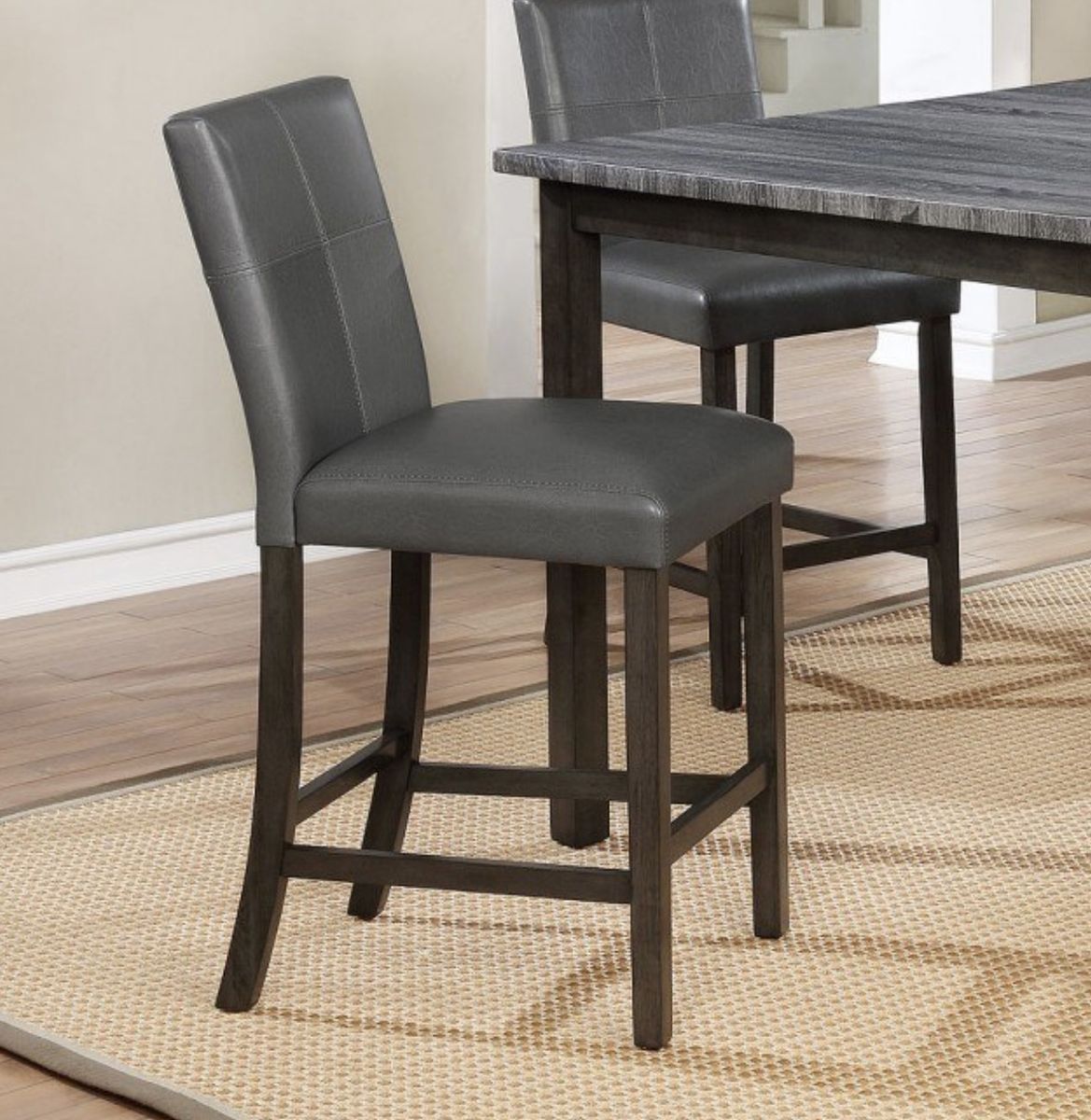 2 Grey Faux Leather Counter Height Chairs