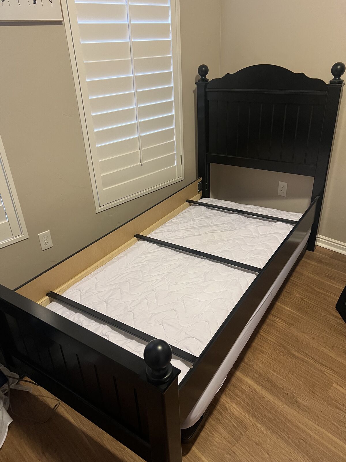 Twin Bed Set with Trundle & Nightstand – Black Cottage Style — $300 OBO