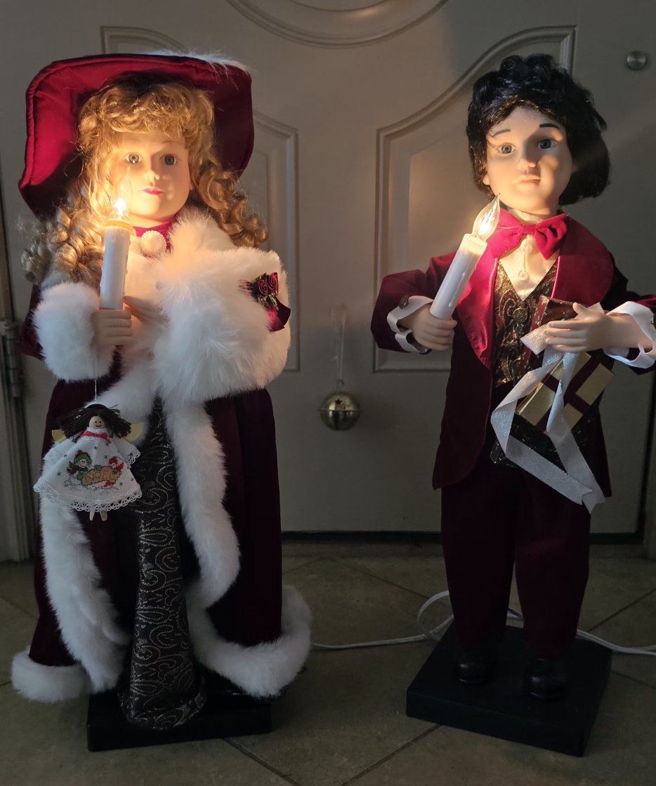 Traditions 27 Inch Animated Boy and Girl Christmas Holiday Decor Set with Lights