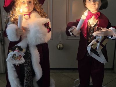 Traditions 27 Inch Animated Boy and Girl Christmas Holiday Decor Set with Lights