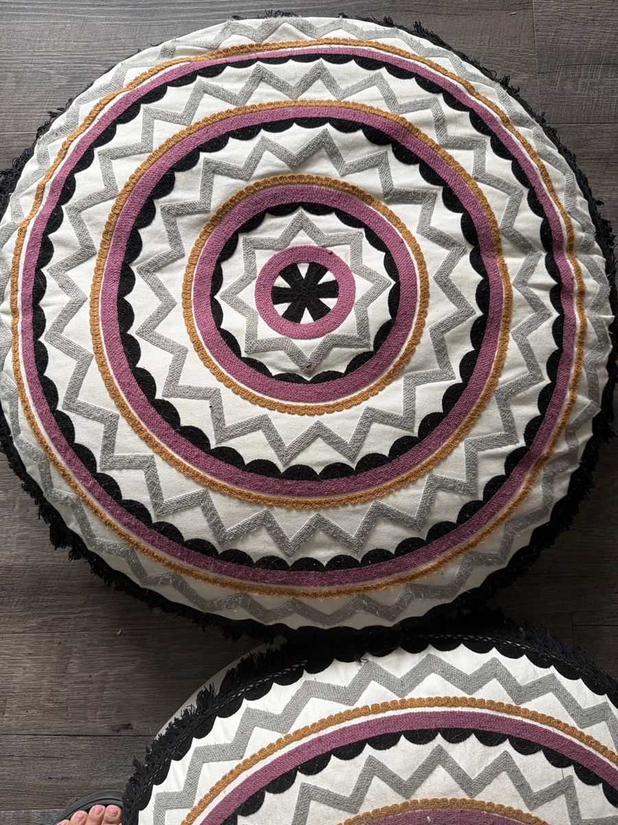 Pair of Round Bohemian Medallion Floor Pillows/Cushions