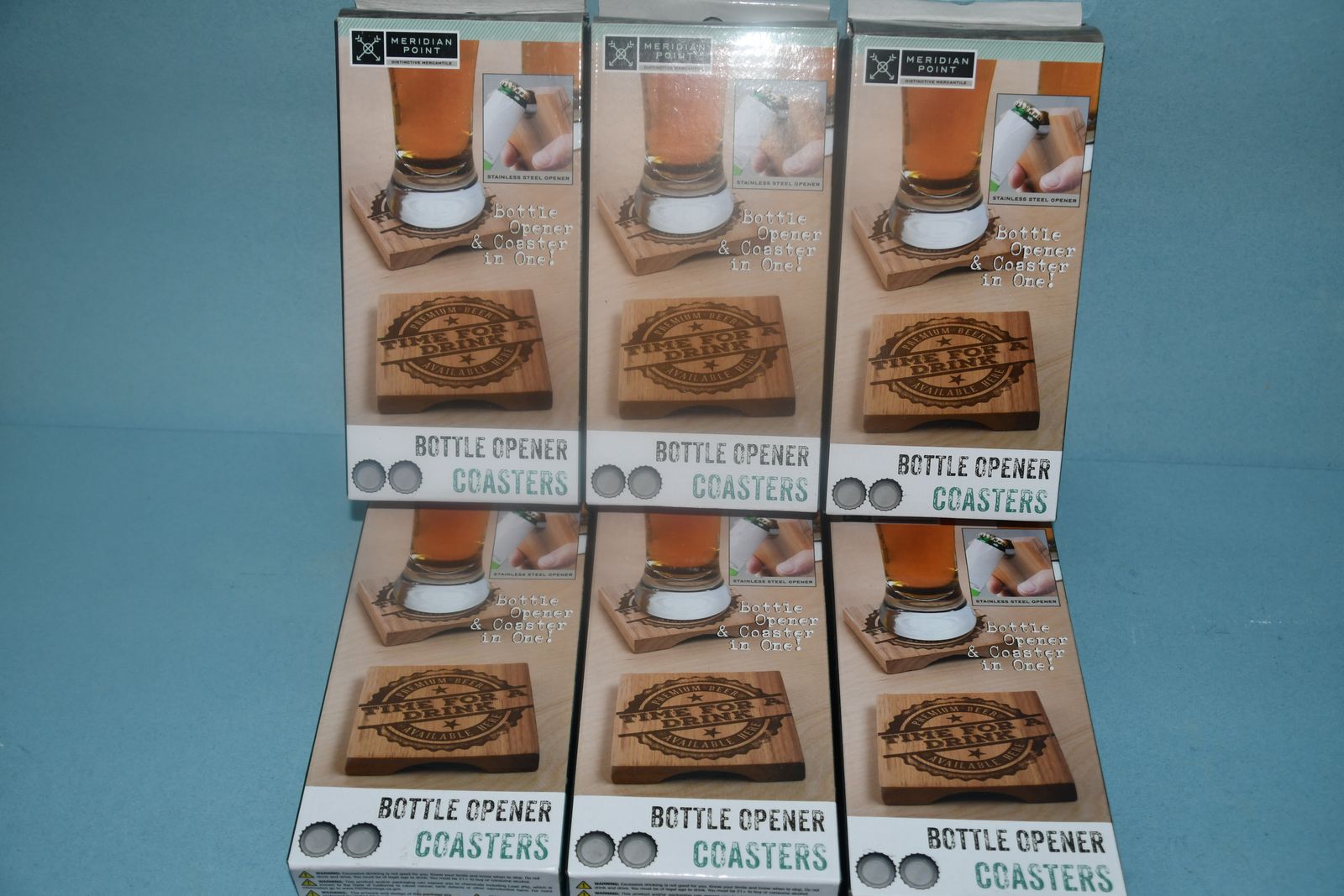 NEW ~ 24 WOOD COASTERS with BOTTLE OPENERS ~ 3.5" x 3.5" ~ NEVER USED ~ ALL FOR $5