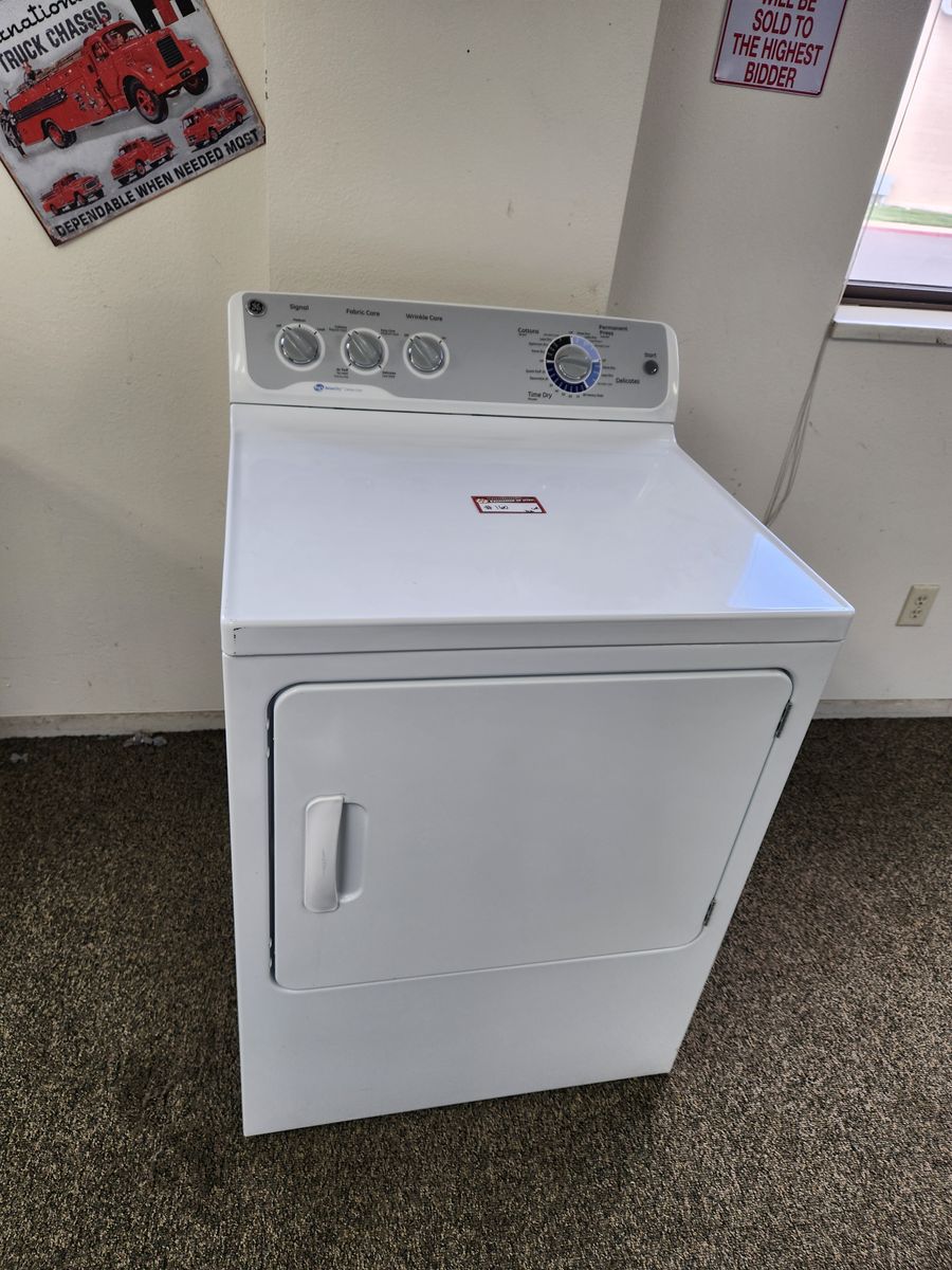GE White Electric Top-Load Dryer with SensorDry and Multiple Cycle Settings