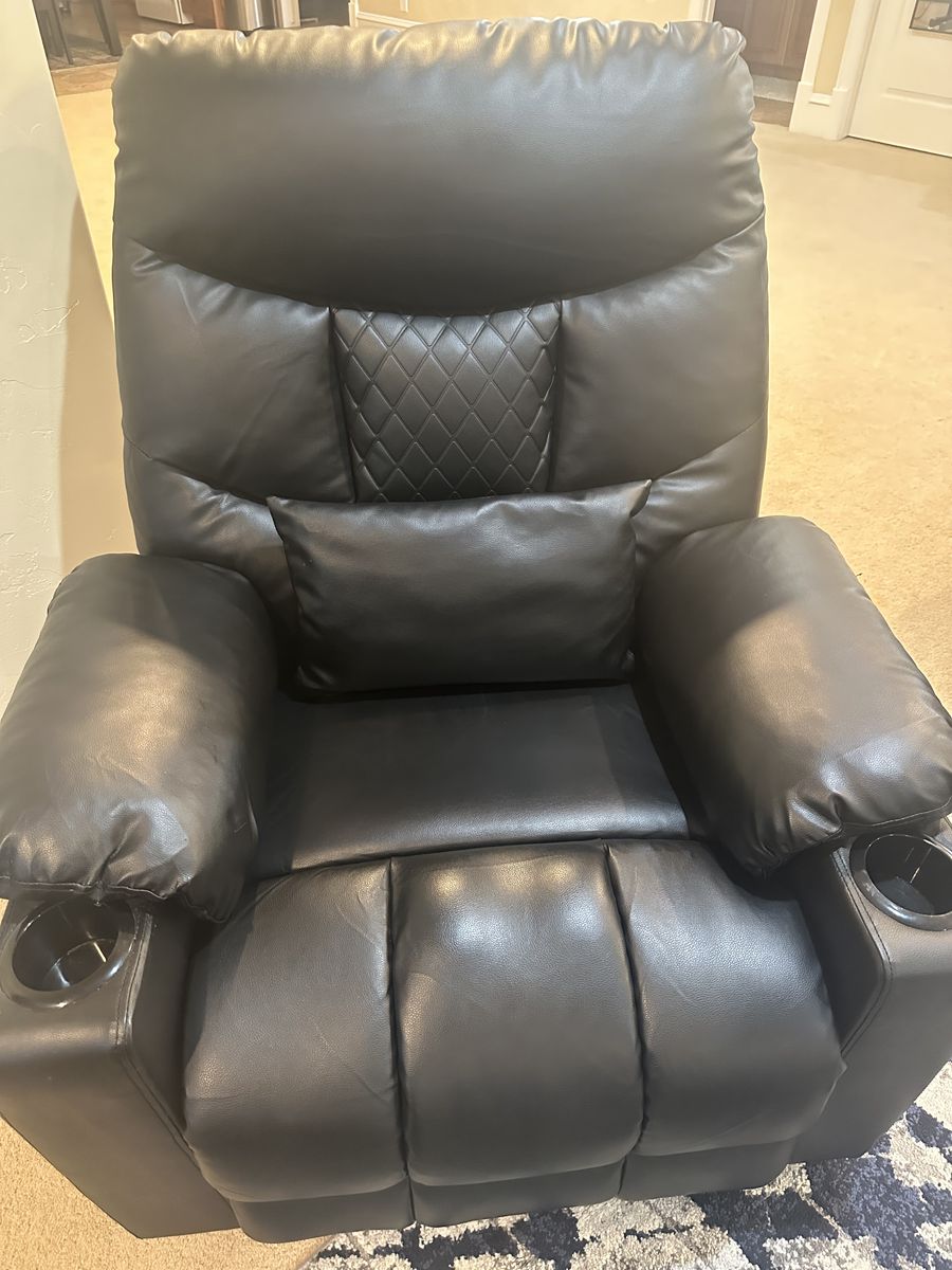 Black Leather Power Recliner Chair with Cup Holders & USB Charging Port
