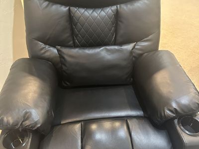 Black Leather Power Recliner Chair with Cup Holders & USB Charging Port