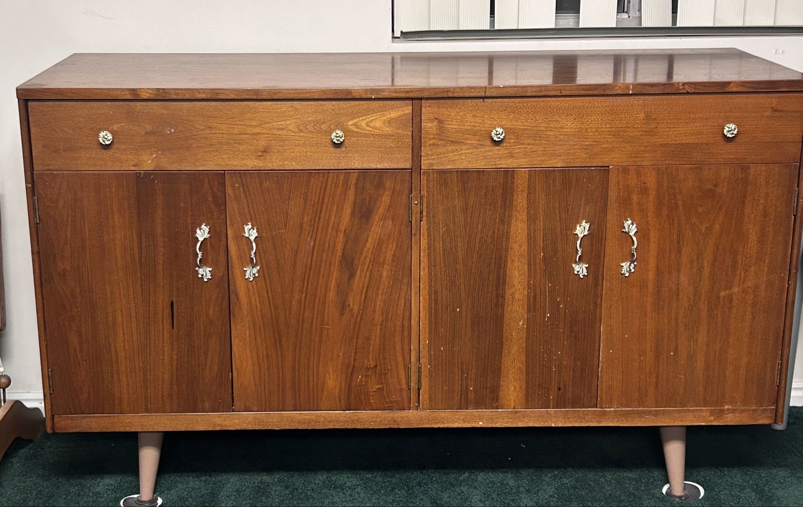Vintage Mid-Century Modern Wooden Sideboard Buffet Cabinet with Drawers and Storage
