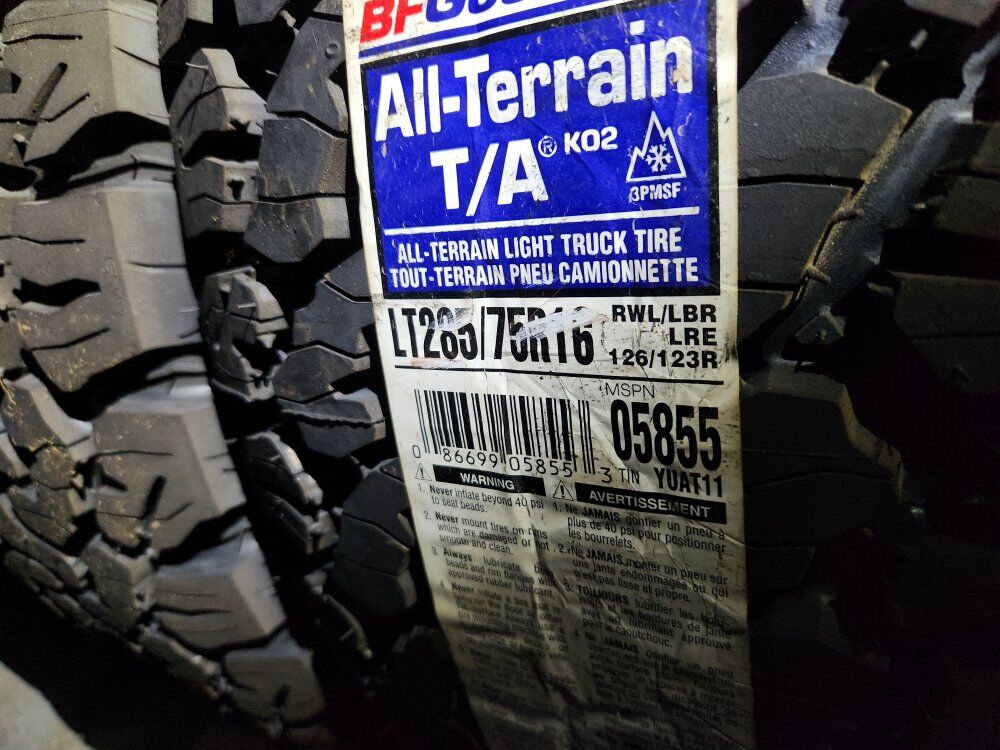 285/75r16 bfgoodrich Ko2 all terrain ta