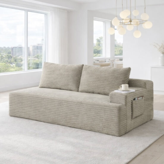 NEW! 68” Sofa loveseat Sand chaise soft Corduroy