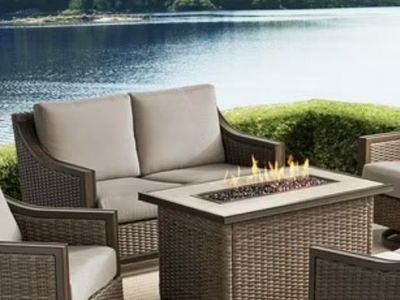 Gliding Loveseat w/ Fire Pit Table - New