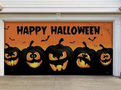 Halloween 16' Pumpkin Faces Garage Door Cover Graveyard Cemetery Home Decor Decoration Prop