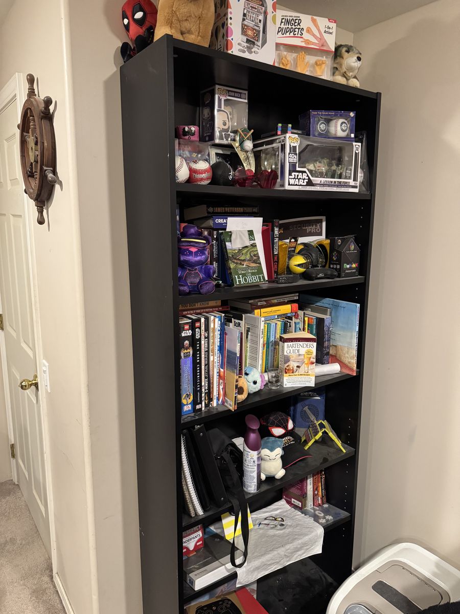 Black 5-Tier Wood Bookshelf - 71" Tall x 24" Wide Adjustable Shelves - $35 OBO