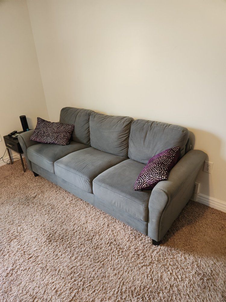 Gray Fabric Three-Seater Couch with Removable Cushions - Gently Used, Comfortable Seating