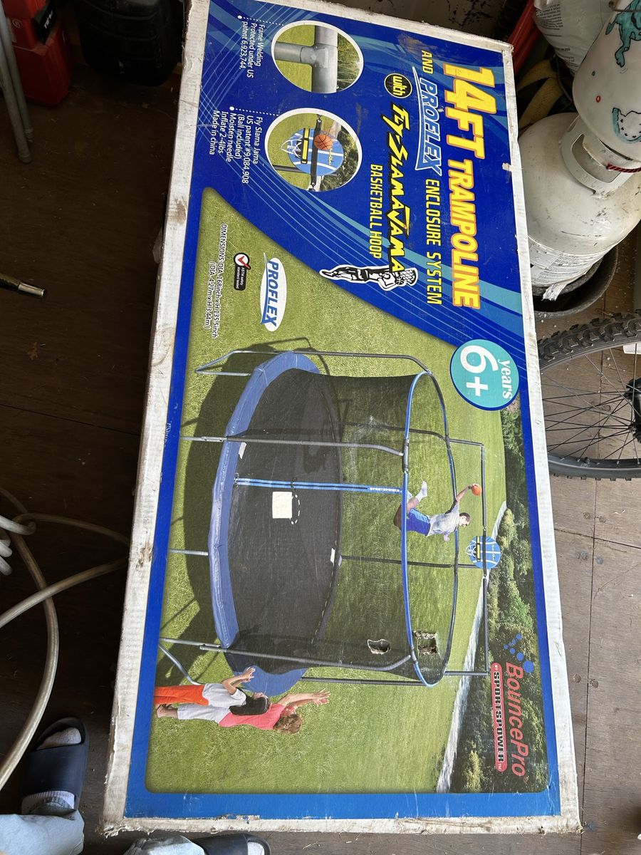 BouncePro ProFlex 14FT Trampoline with Enclosure System and Basketball Hoop