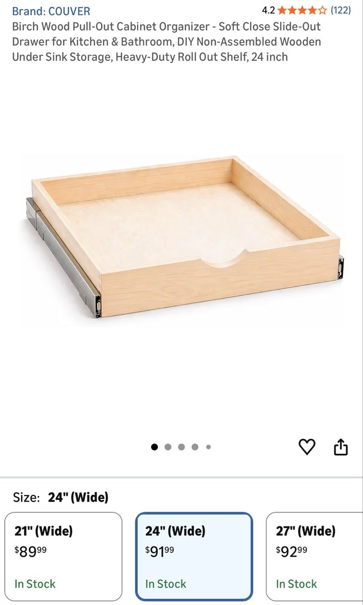 Birch Wood Pull-Out Cabinet Organizer 24 “