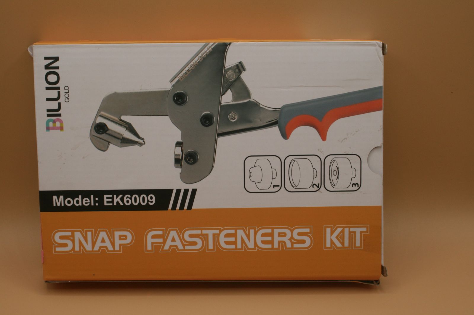 Billion EK6009 Heavy Duty Snap Fastener Kit with Tool and Hardware with 3 dies new box of fasteners, manual.