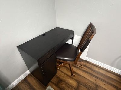 Dark Brown Wood Office Desk with Side Storage