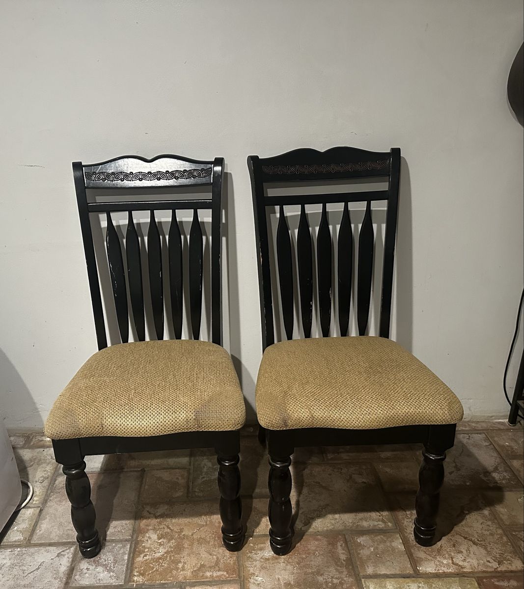 Set of 2 Dark Wood Dining Chairs with Upholstered Seats – $45