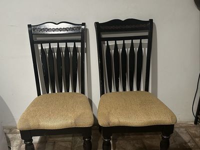 Set of 2 Dark Wood Dining Chairs with Upholstered Seats – $45