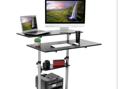 Mount-It! MI-7970 Mobile Standing Desk, Height Adjustable, 40" Wide Table, Multi-Purpose Rolling Cart