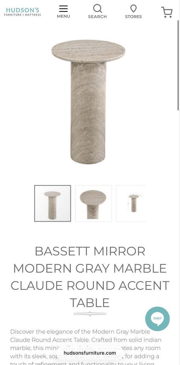BASSETT MIRROR Modern Gray Marble Claude Round Accent Table - New in Box