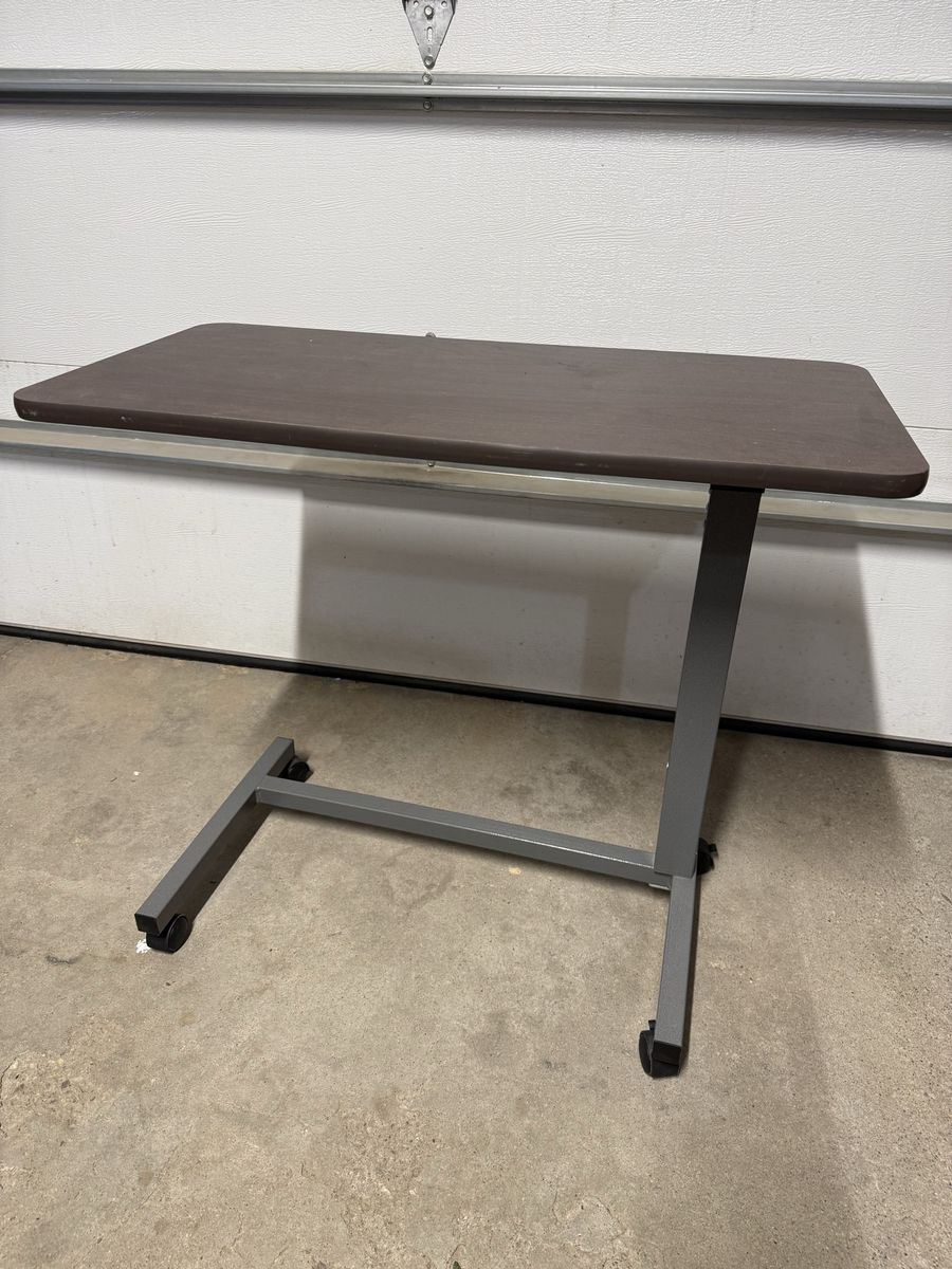 Adjustable Height Overbed Table with Wheels - Mobile Workstation for Bed or Sofa