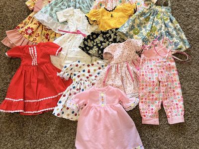 Handmade Doll Clothes Lot - 10 Dresses & 1 Pajama Set, All to fit an18 inch doll.