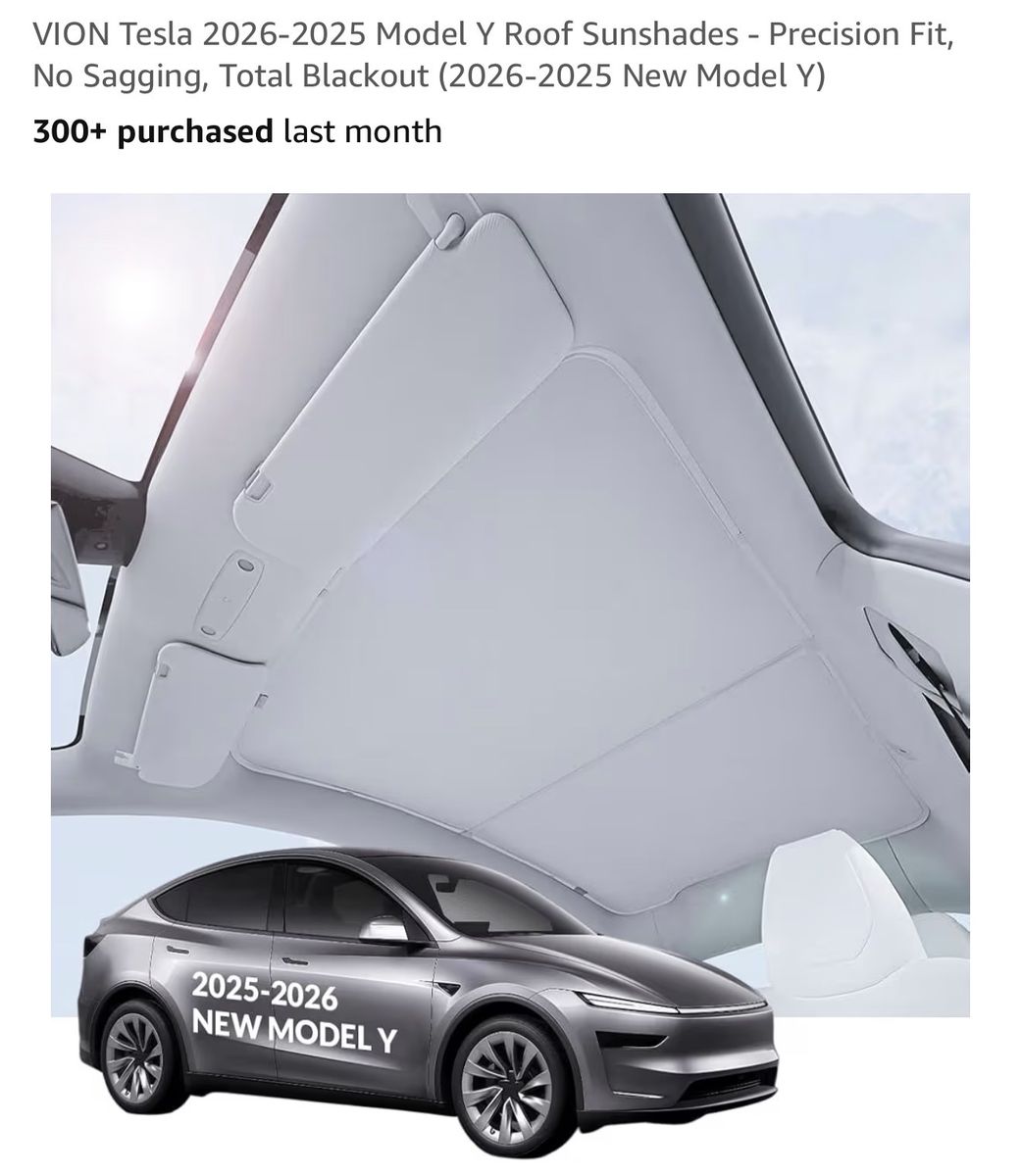 Tesla 2026-2025 Model Y Roof Sunshades - Precision Fit, No Sagging, Total Blackout (2026-2025 New Model Y)