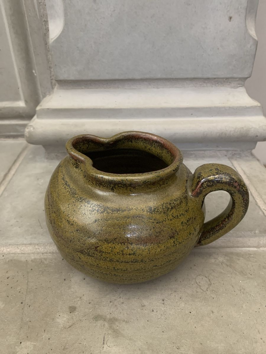 Vintage Handcrafted Earthy Green Glazed Ceramic Pitcher / Creamer