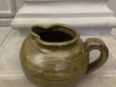 Vintage Handcrafted Earthy Green Glazed Ceramic Pitcher / Creamer
