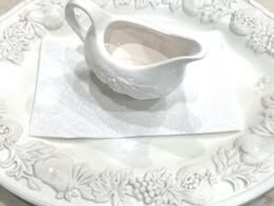 Large Serving Platter & One (1) Gravy Server - White with Fruit Decoration
