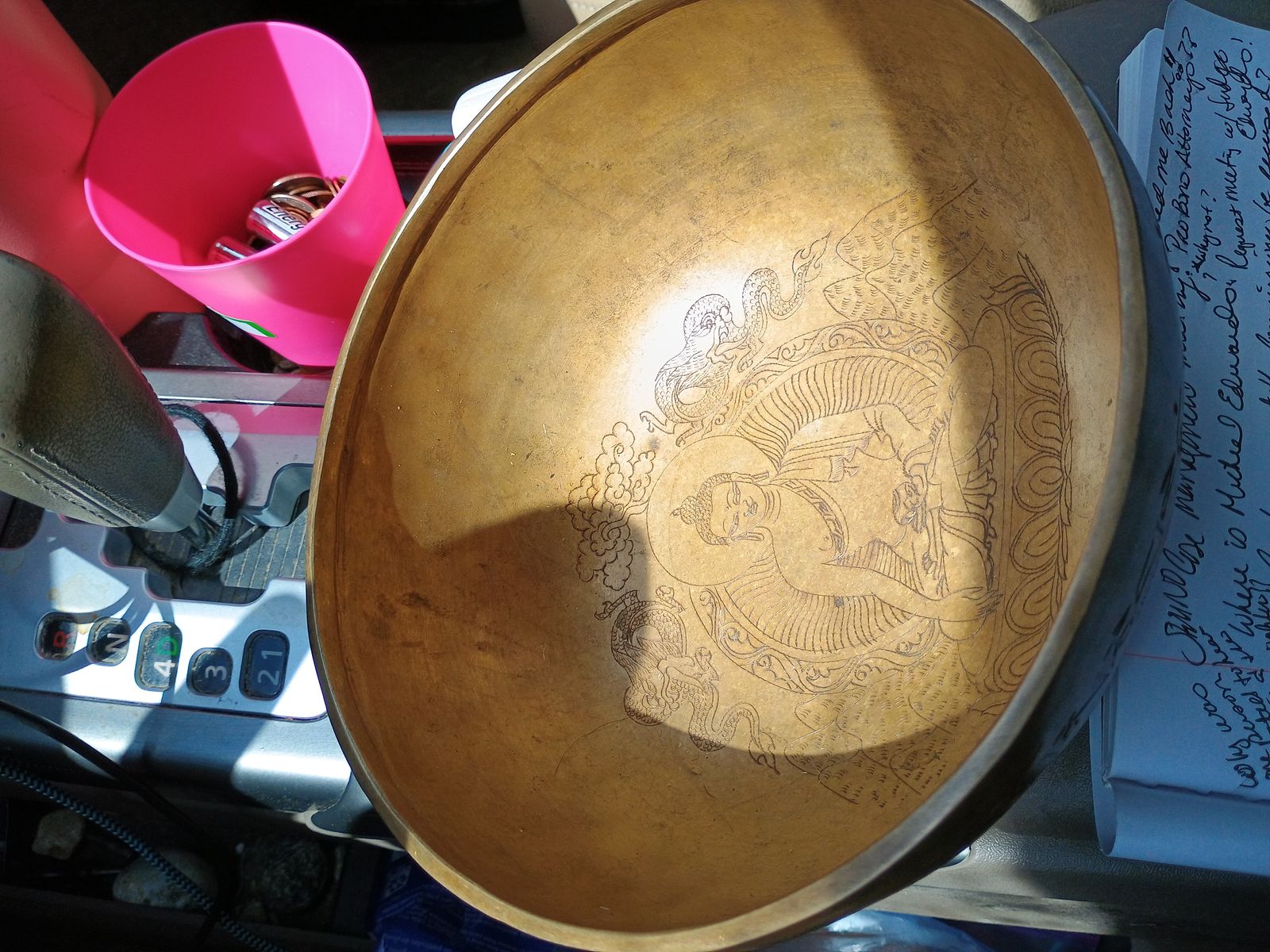 Vintage Hand-Etched Brass Singing Bowl, Ornate Buddhist/Tibetan Design, Meditation/Healing