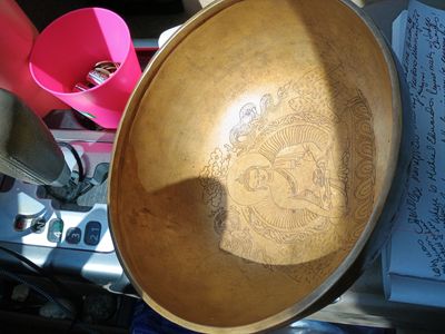 Vintage Hand-Etched Brass Singing Bowl, Ornate Buddhist/Tibetan Design, Meditation/Healing