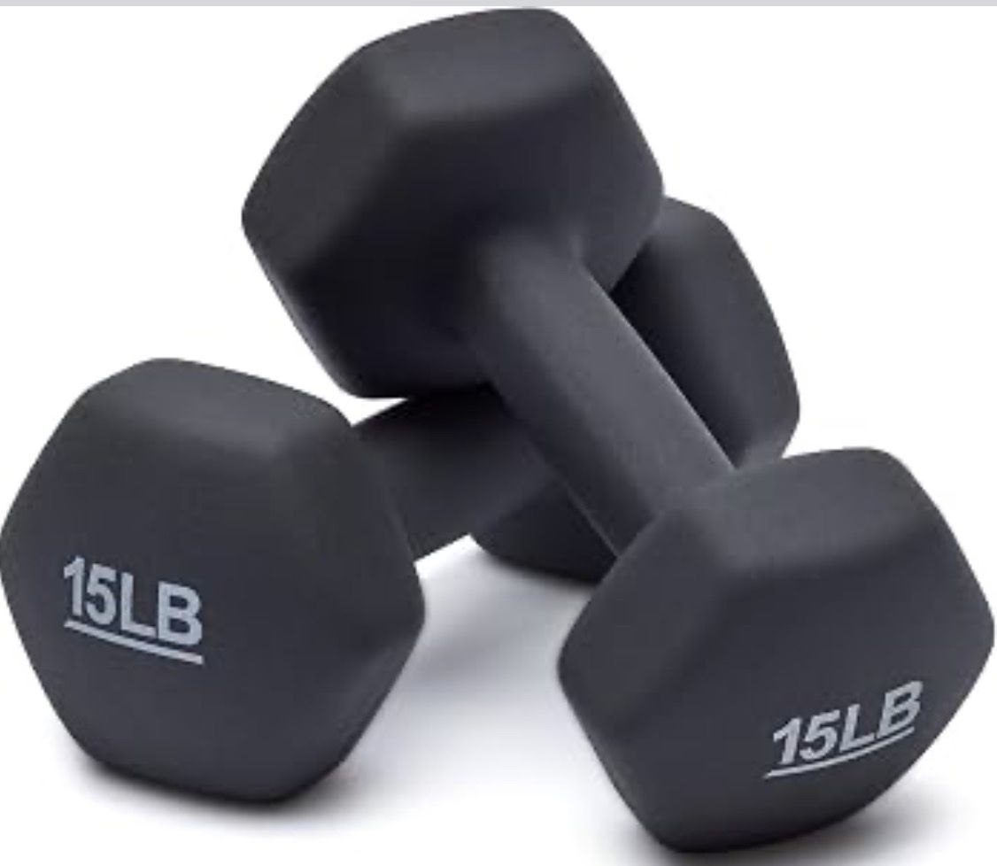 Pair of 15 LB Black Neoprene Hex Dumbbells