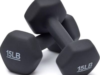 Pair of 15 LB Black Neoprene Hex Dumbbells