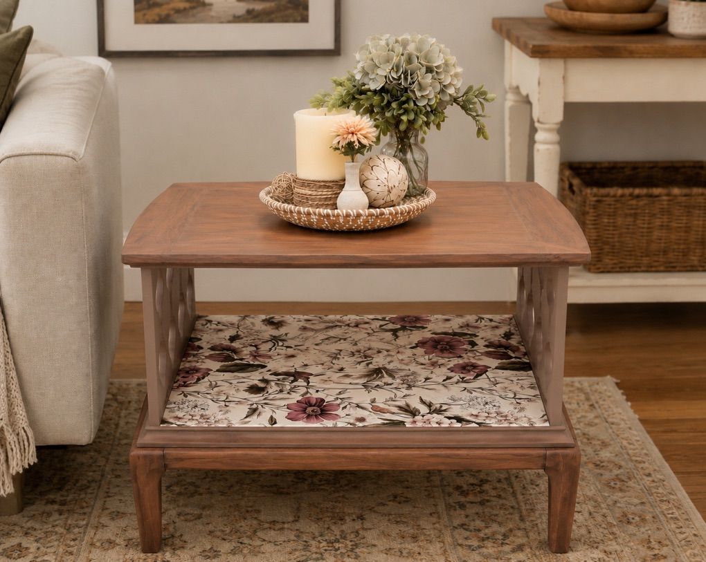 Custom Refinished Side Table With Floral Accents