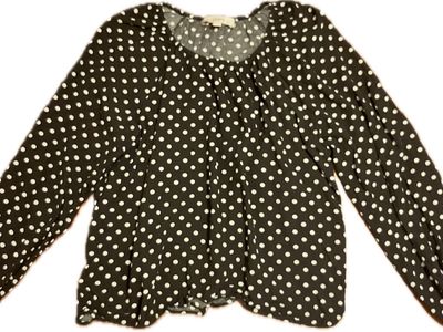 Loft Black/ivory Polka Dot Blouse Size M
