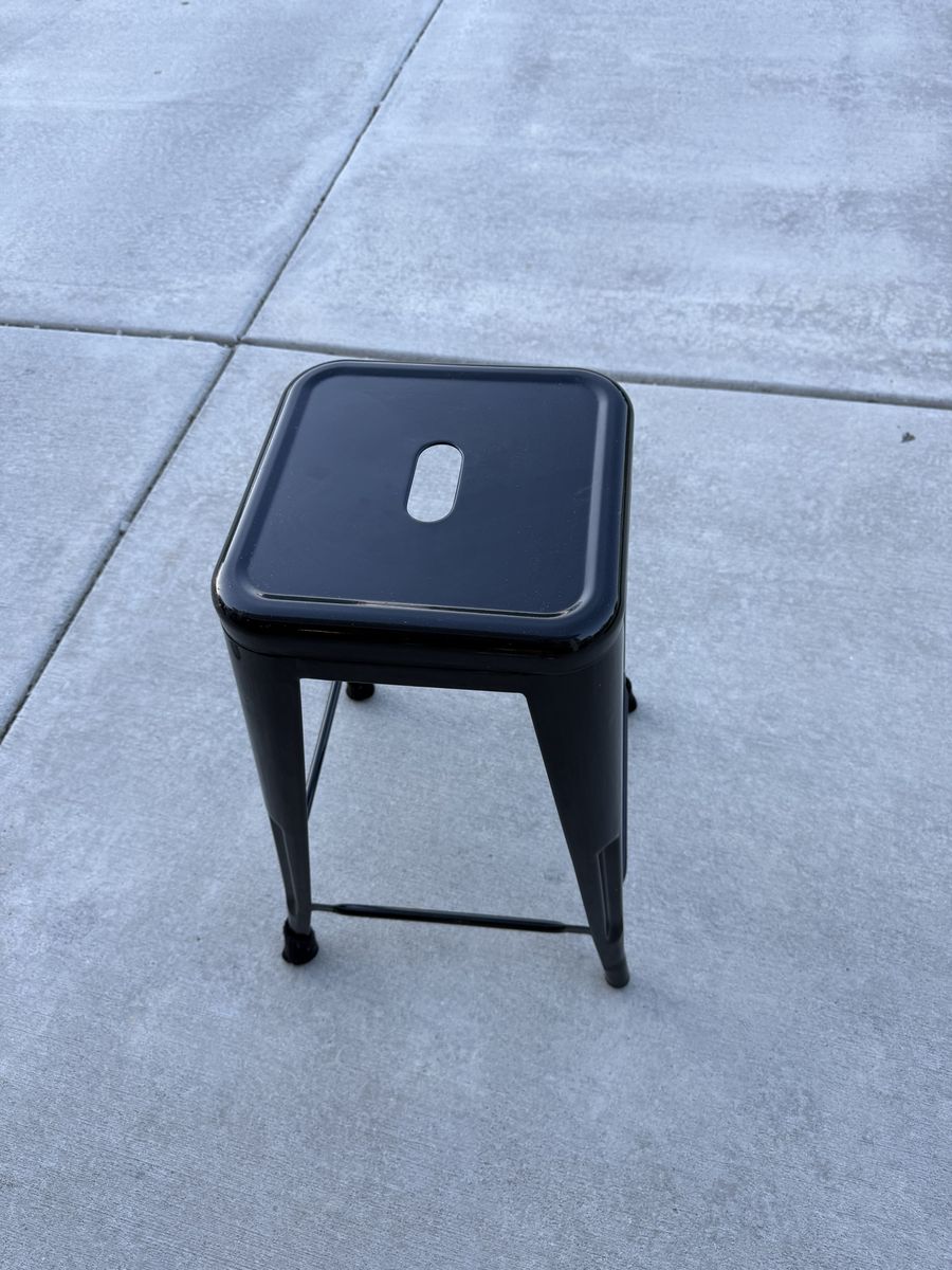 Four Industrial Modern Black Metal Bar Stool - 24" Counter Height Backless Design